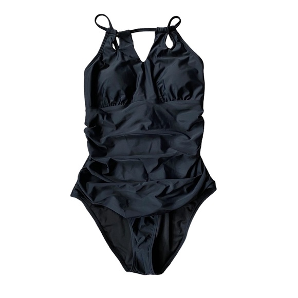 Cupshe Other - Cupshe large black high neck tummy control swimsuit bathing suit lace up back